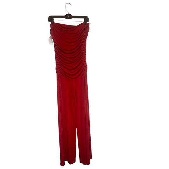Camille La Vie Women's L Red Strapless Ruched Wide-Leg Jumpsuit Elegant Chic - Picture 12 of 14